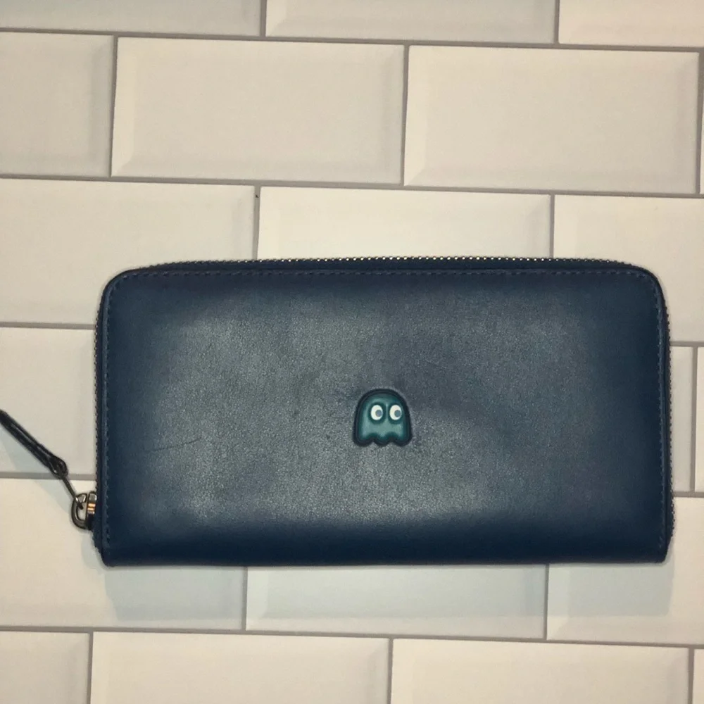 🎮 COACH x PAC-MAN Ghost Limited Edition Accordion Zip Wallet – Inky Blue